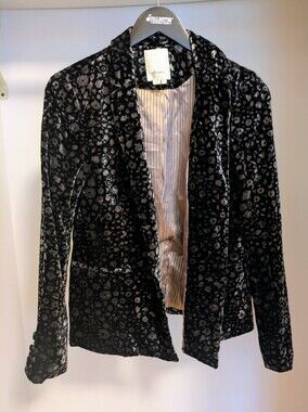 Velvet Floral Blazer Jacket - Black